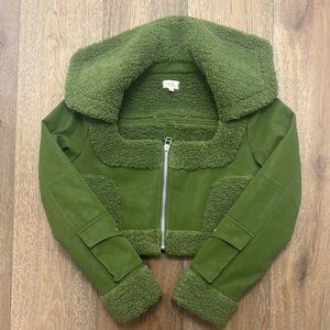 Green Kids Jacket with Faux Fur Trim